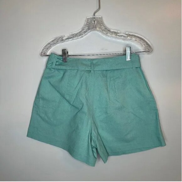 NWT Boden Seafoam Green High Waist Linen Blend Shorts with Fabric Belt Size 2 - Picture 2 of 4
